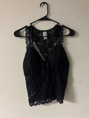 Kathy Black Lace Padded Tank Top 1X/2X | Sheer Floral Romantic